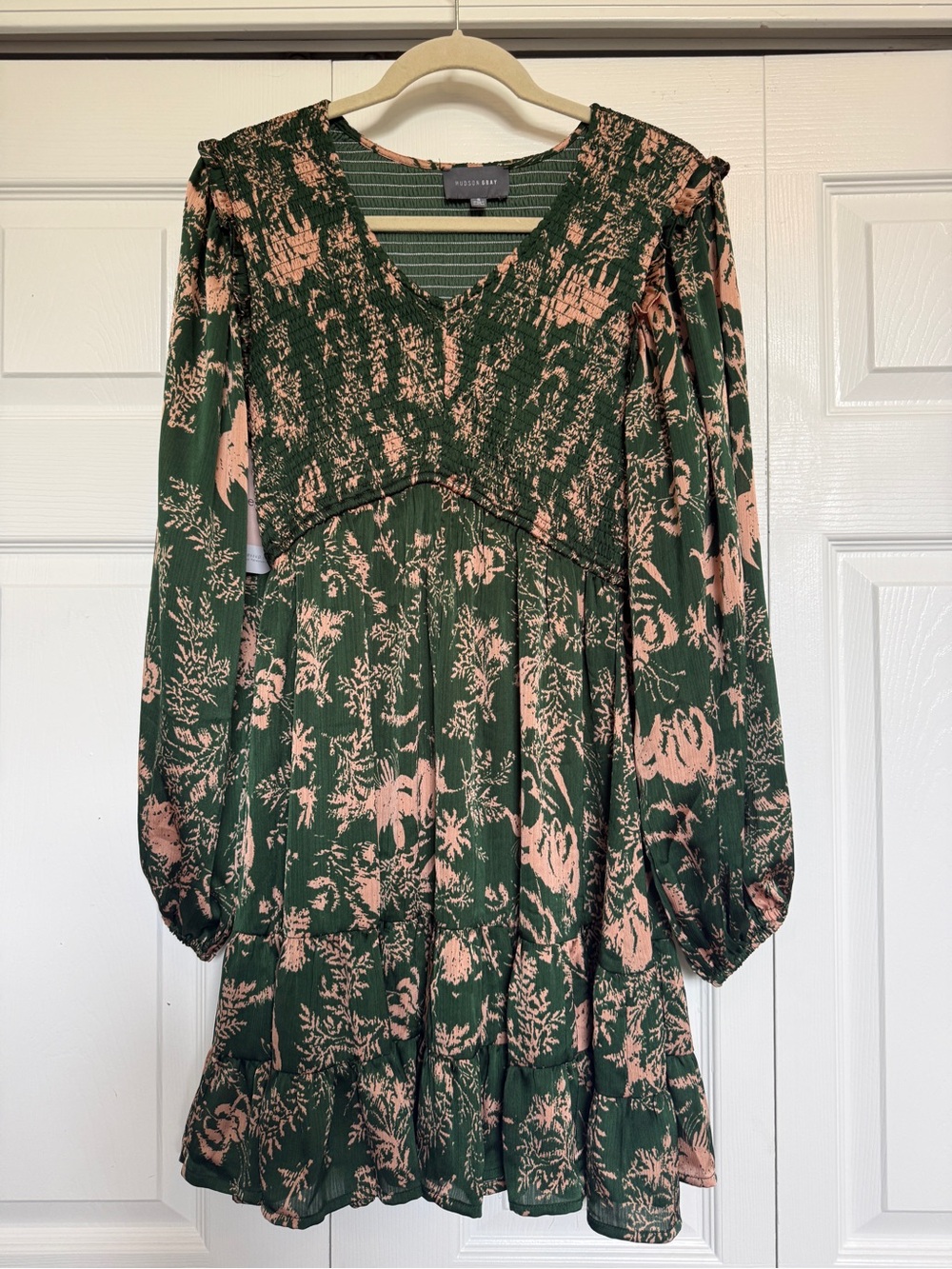 Green & Blush Floral Long-Sleeve Dress